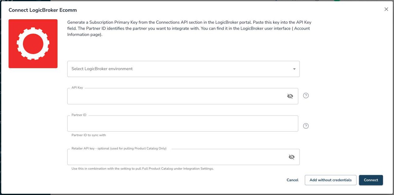 Connect LogicBroker Ecomm pop-up