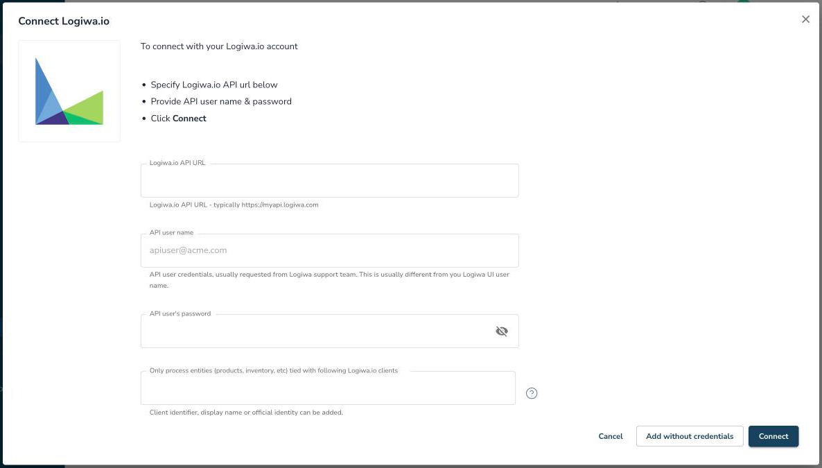 Connect Logiwa.io pop-up