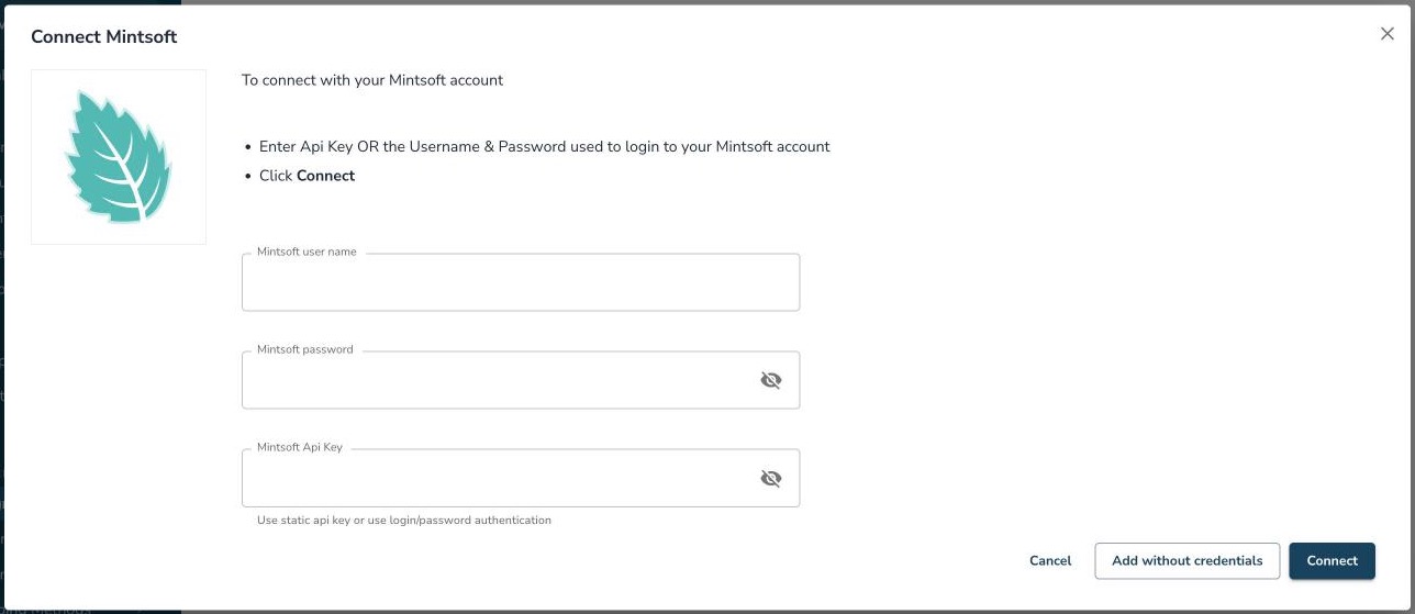 Connect Mintsoft pop-up