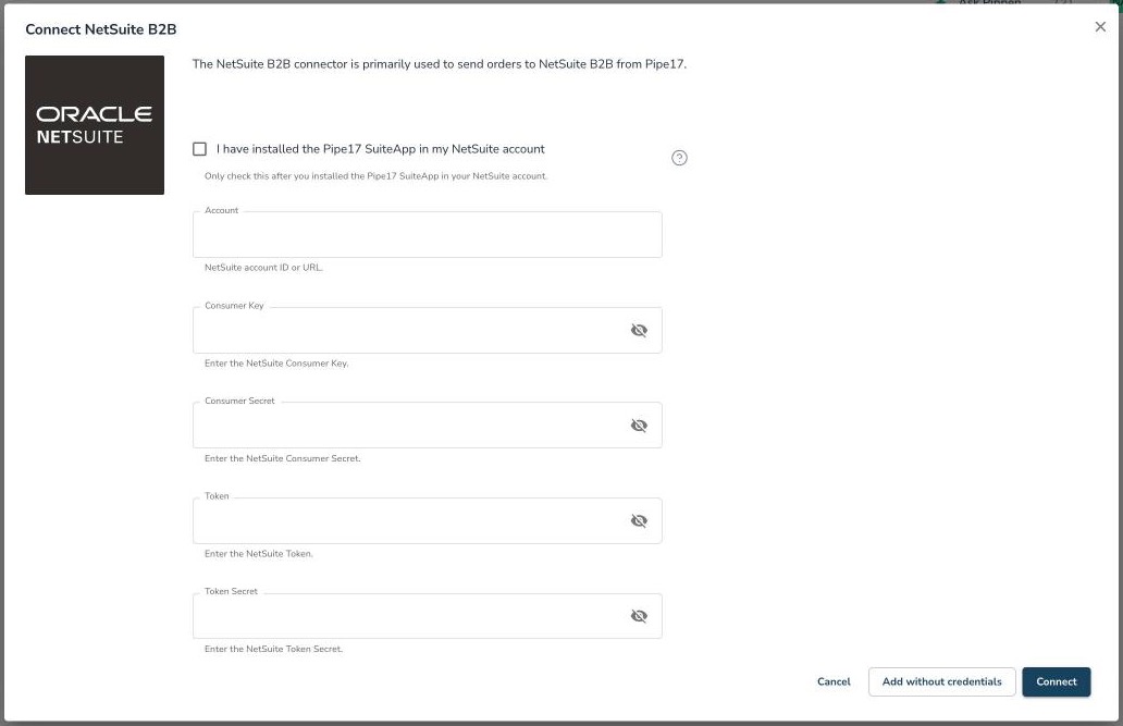 Connect NetSuite B2B pop-up