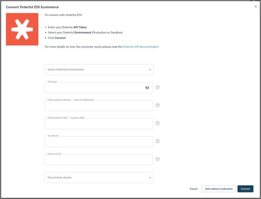 Connect Orderful EDI Ecommerce pop-up