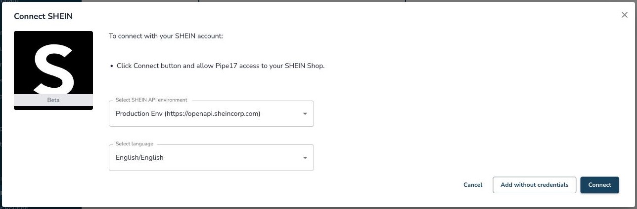 Connect SHEIN pop-up