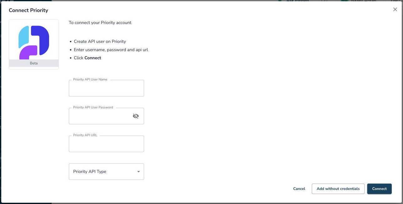 Connect Priority pop-up